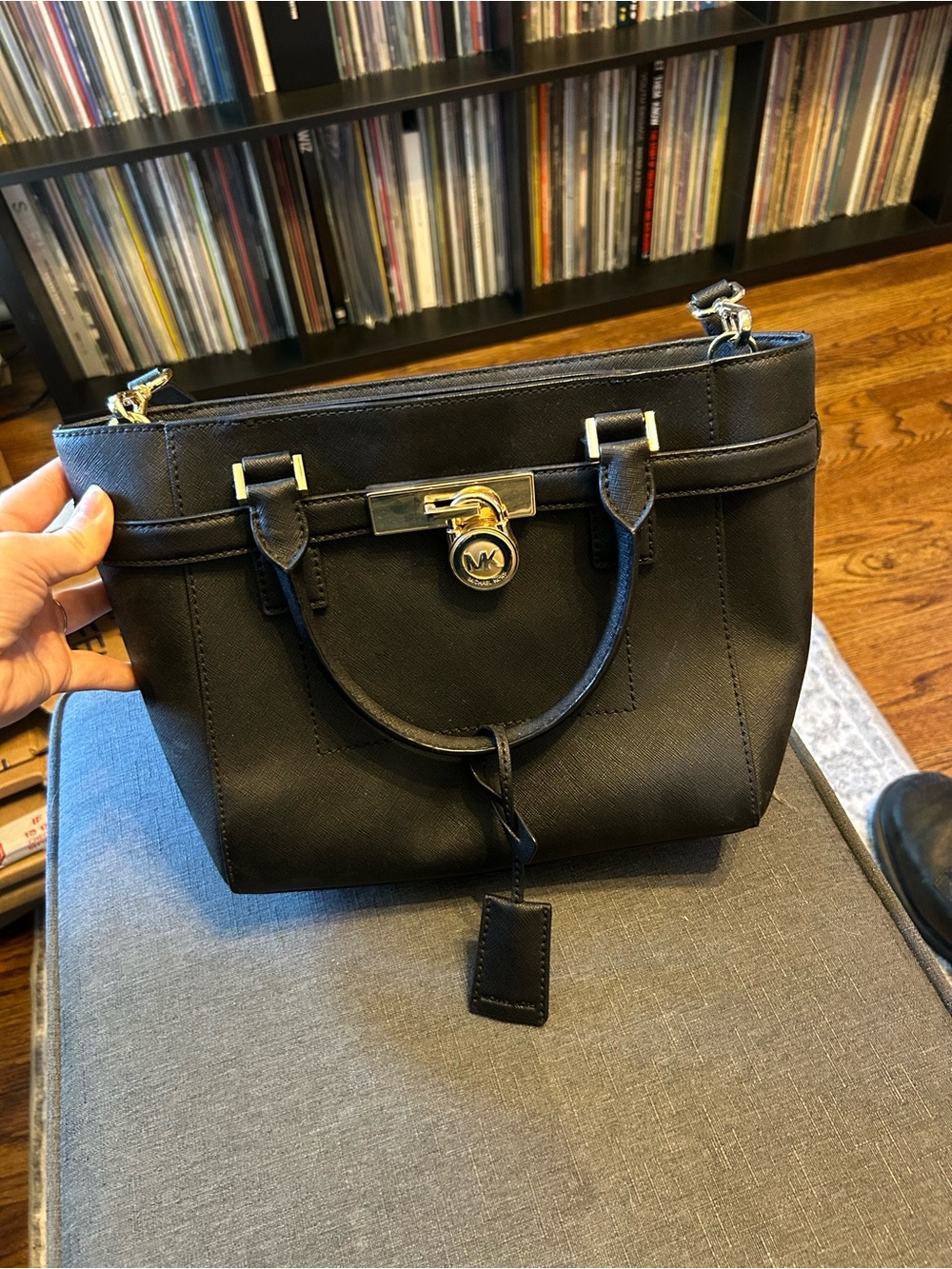 Michael Kors Black Saffiano Satchel with Gold Hardware